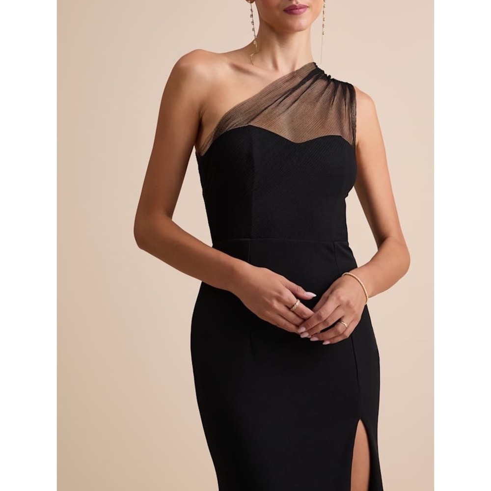 NWT Lulus Brayla Black One-Shoulder Mermaid Maxi Dress Large